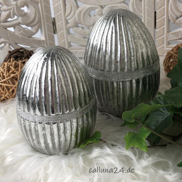 Osterei Eier SET Silber Geriffelt Shabby Chic Landhaus Deko Figur Ostern
